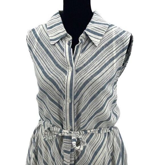 Ava & Viv Womens Striped Linen Blend Button Front Summer Shirt Dress Blue 2X NWO - Picture 2 of 8